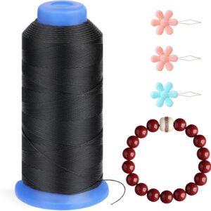 0.55mm Beading Thread, Polyester Waxed Beading Cord, Pre-Waxed Tangle Resistant Knotting Thread, 490 Yards Round Waxed String, 3 Colors for Bracelet Making, Seed Bead Craft, Sewing, DIY Jewelry