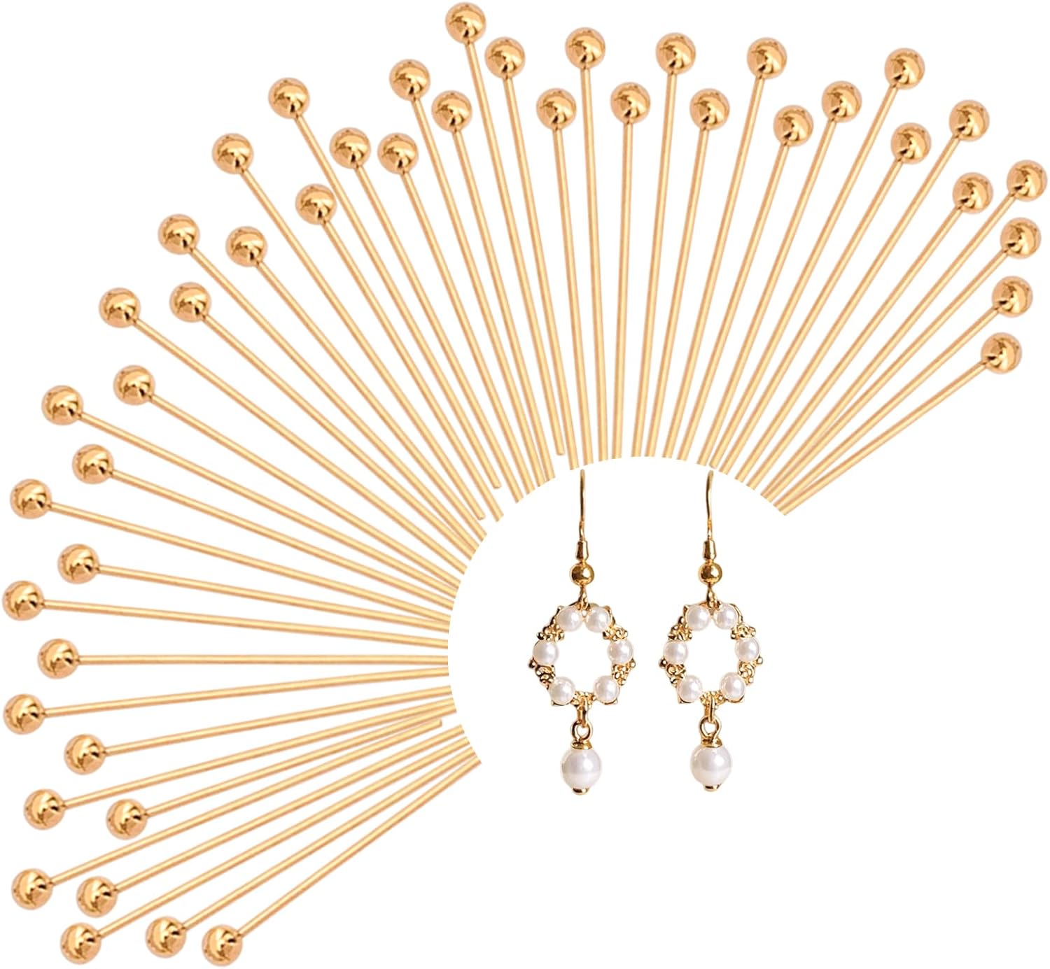 400 Pcs 14K Small Gold Plated Ball Head Pins 20mm Stainless Steel End Headpins Wire Needle Straight Sewing Pins for Earring Pendant Bracelet Necklace Jewelry Making Findings DIY Craft Handmade