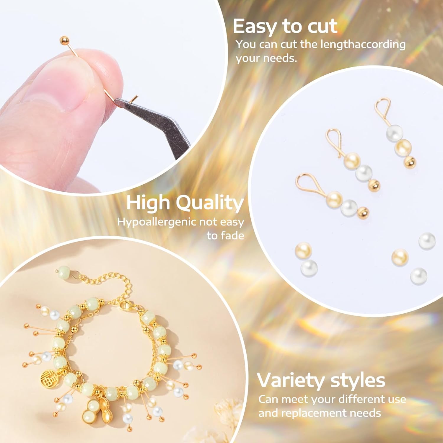 400 Pcs 14K Small Gold Plated Ball Head Pins 20mm Stainless Steel End Headpins Wire Needle Straight Sewing Pins for Earring Pendant Bracelet Necklace Jewelry Making Findings DIY Craft Handmade - Image 5